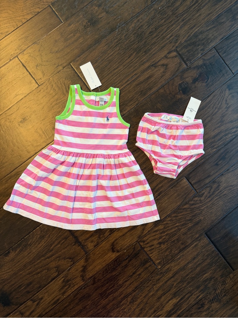 Ralph Lauren striped dress w/bloomers pink white green nwt